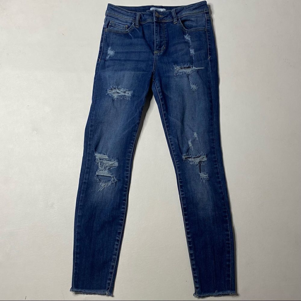 Cello | Factory Distressed Denim High Rise Skinny Raw Hem Skinny Jeans